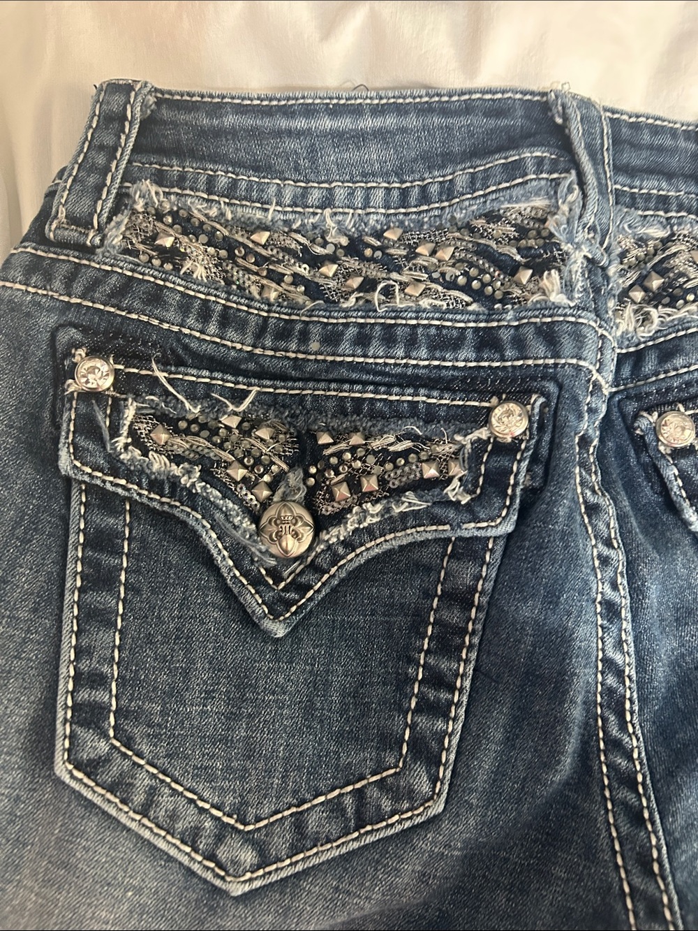 Miss Me Dark Blue Embellished Wide Leg Jeans - Picture 3 of 5
